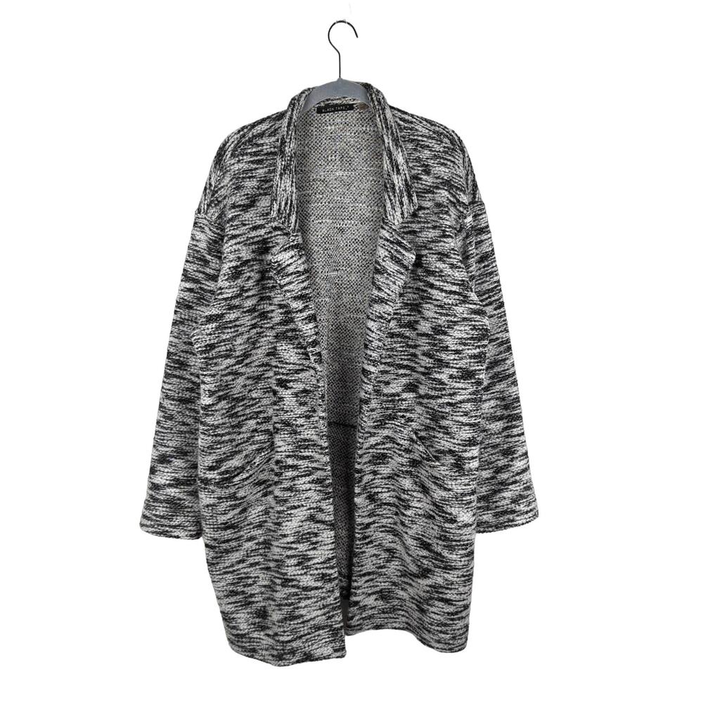 Black Tape_ Black and Gray Marled Knit Oversized Open Shacket‎ Cardigan Size XL